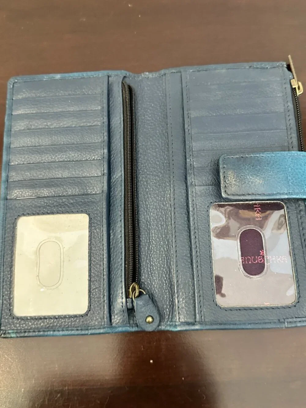 ANUSHKA Aqua Blue Leather Hand-Painted Butterfly & Floral Organizer Wallet